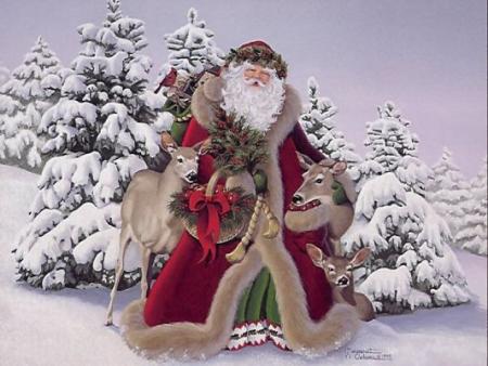père noël avec les biche