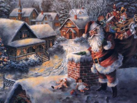 le père noël pres de la cheminée